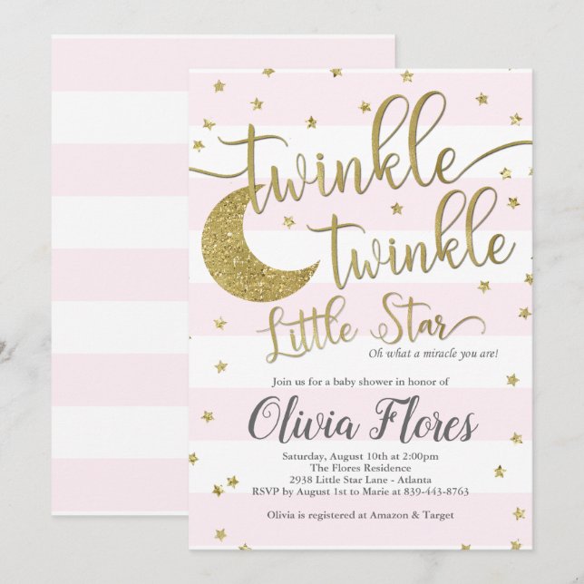 Twinkle Little Star Pink Baby Shower Invitation (Front/Back)
