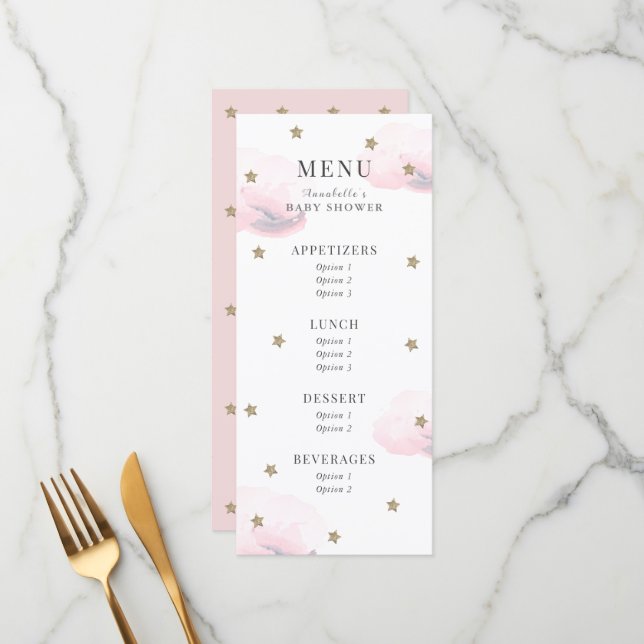 Twinkle Little Star Pink Baby Shower Menu (Front/Back In Situ)