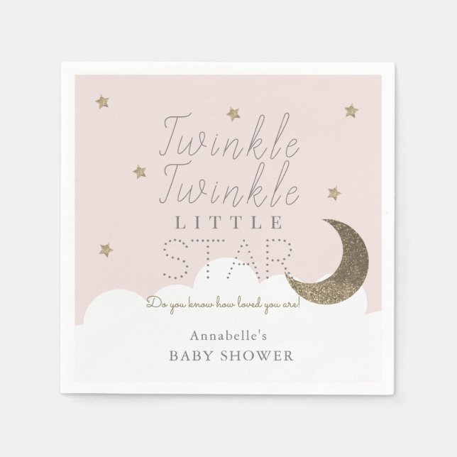 Twinkle Little Star Pink Baby Shower Paper Napkins (Front)