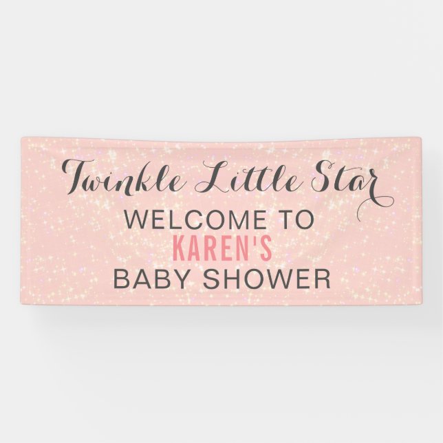 Twinkle Little Star Pink Baby Shower Personalized Banner (Horizontal)