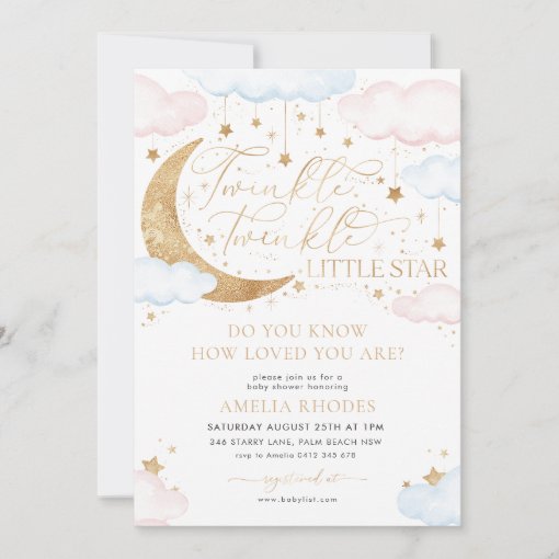 Twinkle Little Star Pink Blue Baby Shower Invitation | Zazzle