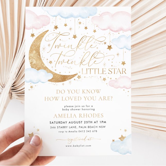 Twinkle Little Star Pink Blue Baby Shower Invitation