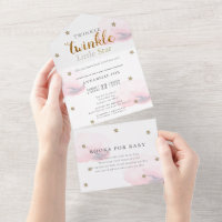 Pink & Gold Stars Photo Collage Birthday Party Invite – Designed