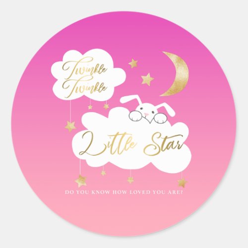 Twinkle Little Star Pink Bunny Baby Shower Favor Classic Round Sticker