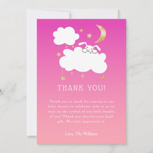 Twinkle Little Star Pink Bunny Baby Shower Thank You Card