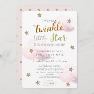 Twinkle Little Star Pink Cloud Baby Shower By Mail Invitation