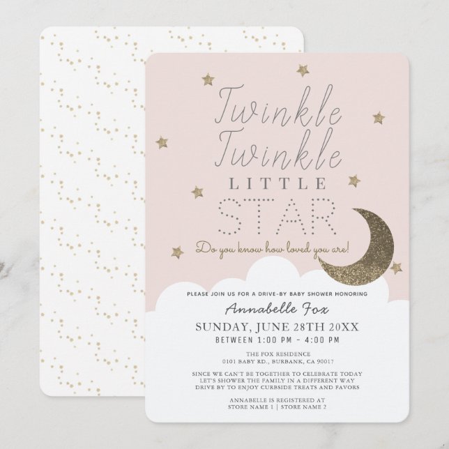 Twinkle Little Star Pink Drive-by Baby Shower Invitation (Front/Back)