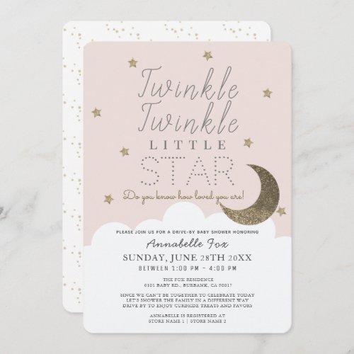 Twinkle Little Star Pink Drive_by Baby Shower Invitation
