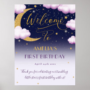 Twinkle Little Star Pink First Birthday Welcome Poster