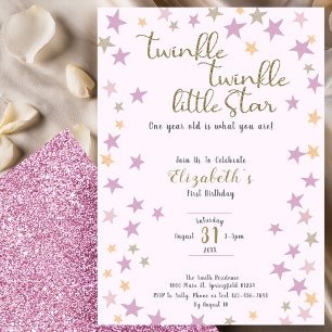 Twinkle Little Star Pink Girl 1st Birthday Invitation