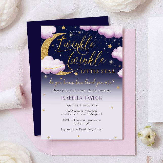 Twinkle Little Star Pink Girl Baby Shower Invitation (Creator Uploaded)