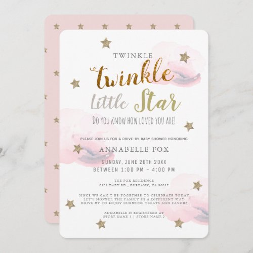 Twinkle Little Star Pink Girl Drive_by Baby Shower Invitation