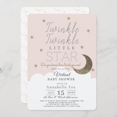 Twinkle Little Star Pink Girl Virtual Baby Shower Invitation