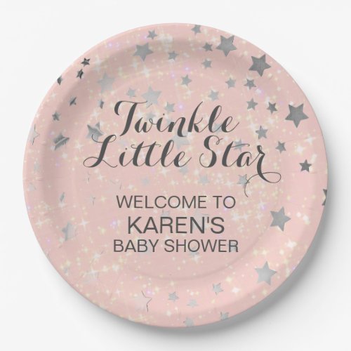 Twinkle Little Star Pink Glitter Baby Shower Paper Plates