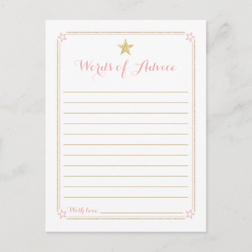 Twinkle Little Star Pink Gold Baby Shower Advice Postcard