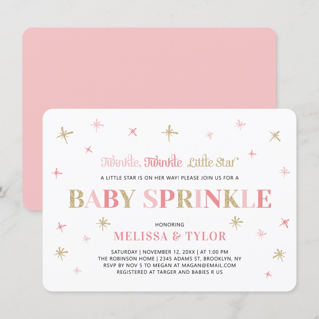 Twinkle Little Star Pink & Gold Baby Sprinkle Invitation Zazzle