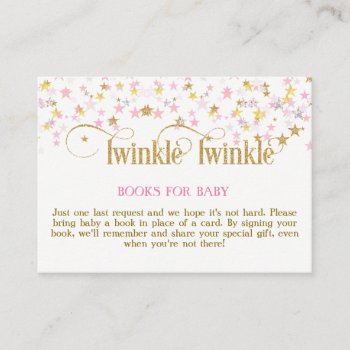 Twinkle Little Star Pink Gold Book Request Card by nawnibelles at Zazzle