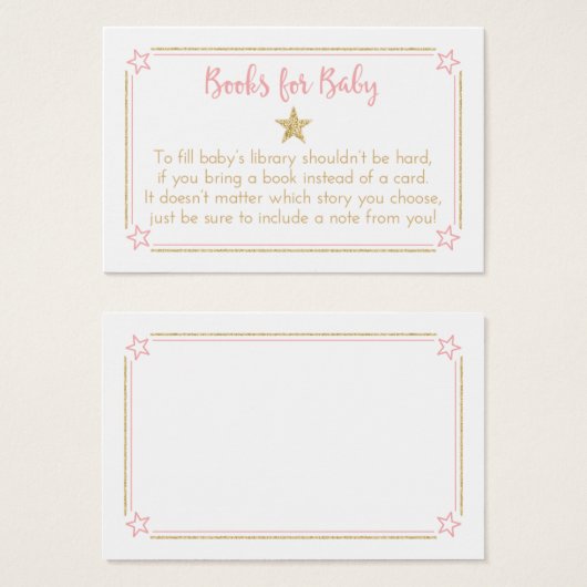 Twinkle Little Star Pink Gold Book Request Cards (Front & Back)