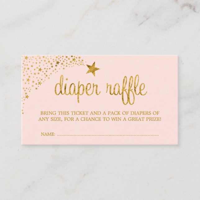 Twinkle Little Star Pink Gold Diaper Raffle Ticket Enclosure Card (Front)
