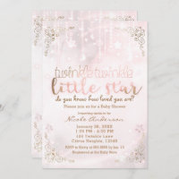 Twinkle little Star Pink Gold Sparkle Baby Shower Invitation