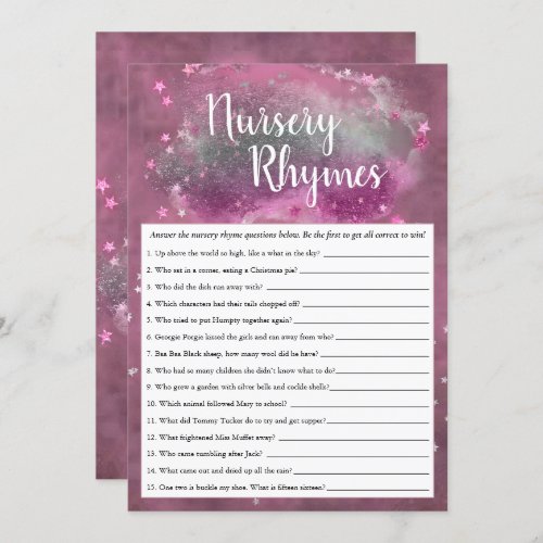 Twinkle Little Star  Pink Gray Nursery Rhyme Game Invitation