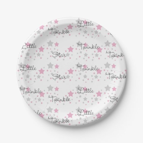 Twinkle Little Star Pink Grey Gray Nursery Rhyme Paper Plates