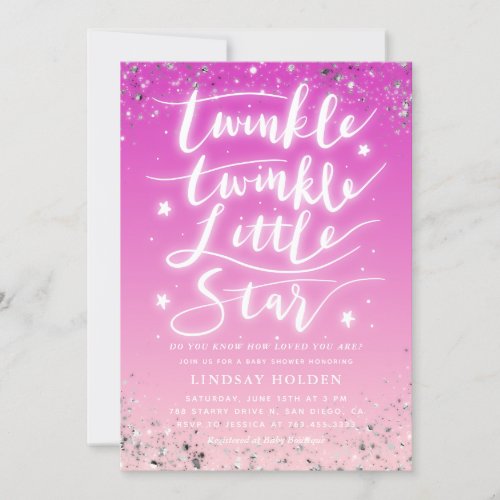 Twinkle Little Star Pink Ombre Baby Shower Invitation