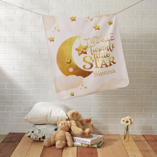 Twinkle Little Star Pink Personalized Baby Blanket (In Situ)