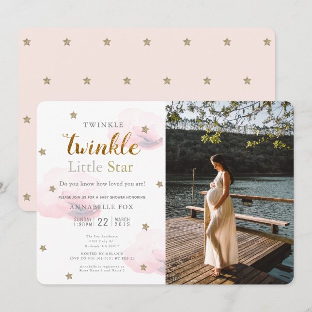 Twinkle Little Star Pink Photo Baby Shower Invitation (Front/Back)