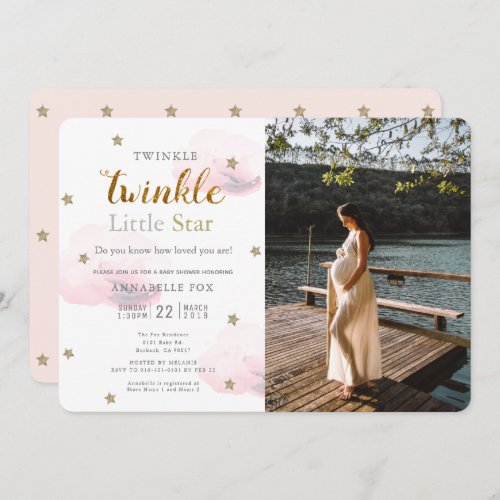 Twinkle Little Star Pink Photo Baby Shower Invitation