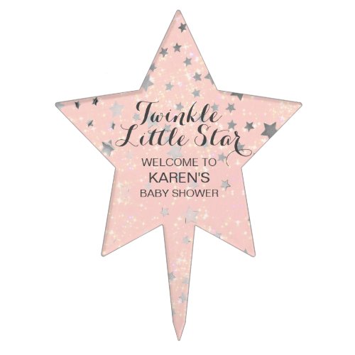 Twinkle Little Star Pink Silver Baby Shower Cake Topper