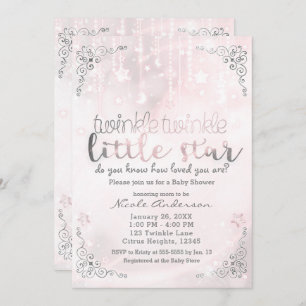 Twinkle little Star Pink & Silver Baby Shower Invitation