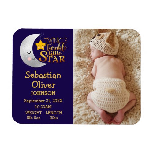 Twinkle Little Star Print Photo Birth Announcement Magnet