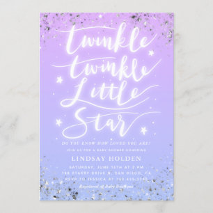 Twinkle Little Star Purple Blue Baby Shower Invitation