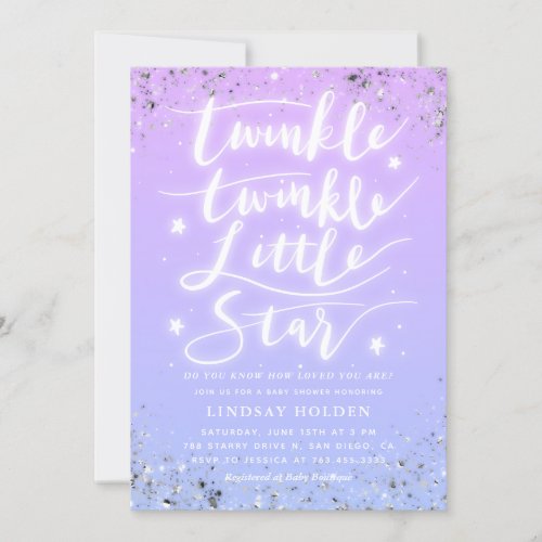 Twinkle Little Star Purple Blue Baby Shower Invitation