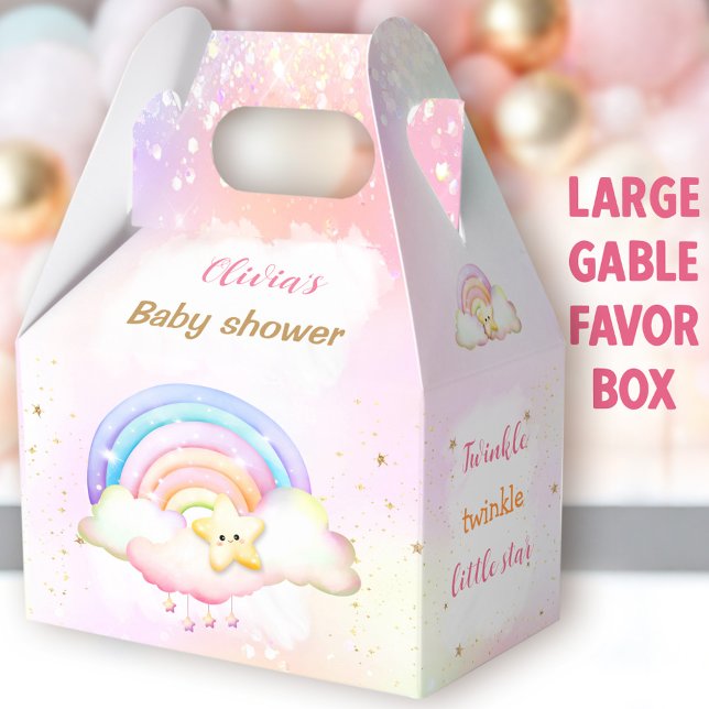 Twinkle Little Star Rainbow Baby Shower Large Favor Boxes (Star Rainbow Large Gable Favor Boxes - You can choose from 3 sizes of these gable favor boxes)