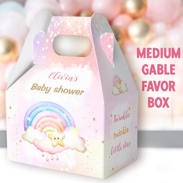 Twinkle Little Star Rainbow Baby Shower Medium Favor Boxes (Star Rainbow Medium Gable Favor Boxes - You can choose from 3 sizes of these gable favor boxes)
