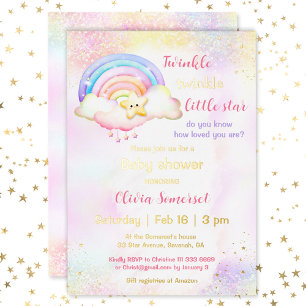 Twinkle Little Star Rainbow Girl Baby Shower Foil Invitation