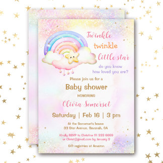 Twinkle Little Star Rainbow Girl Baby Shower Invitation