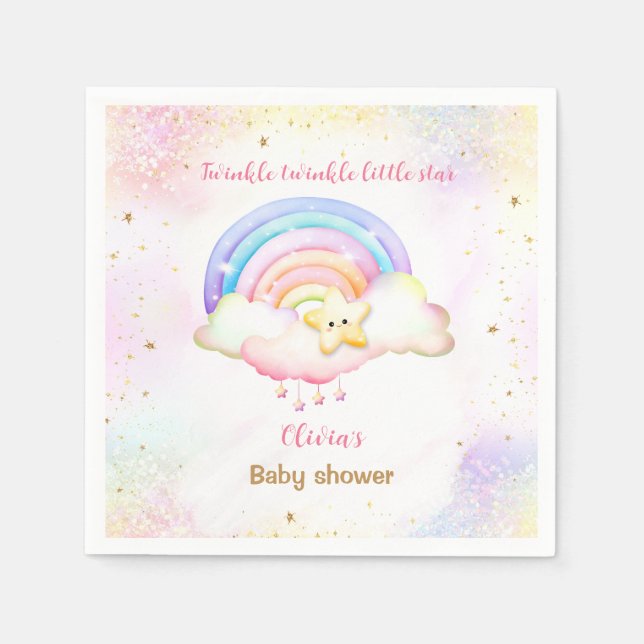 Twinkle Little Star Rainbow Girl Baby Shower Napkins (Front)
