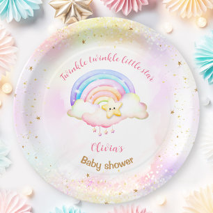 Twinkle Little Star Rainbow Girl Baby Shower Paper Plates
