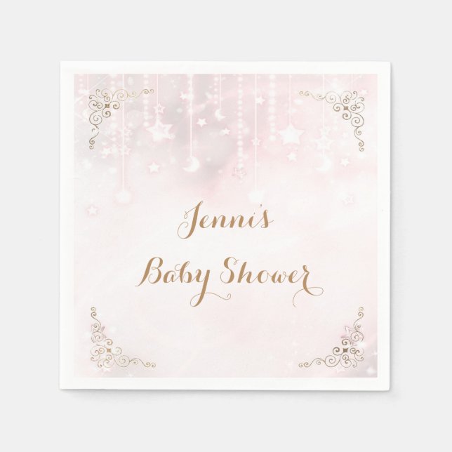 Twinkle little Star Rose Gold Baby Shower Napkins (Front)