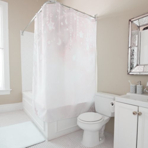 Twinkle little Star Rose Gold Celestial Glow Stars Shower Curtain