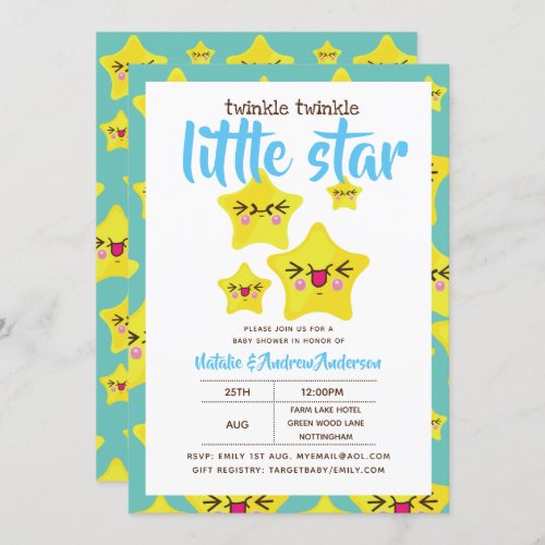 Twinkle Little Star Shower Blue Yellow Modern Cute Invitation