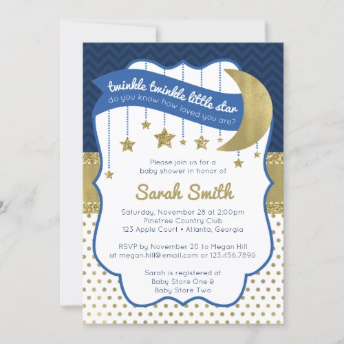 Twinkle Little Star Shower Invite Faux Glitter Invitation