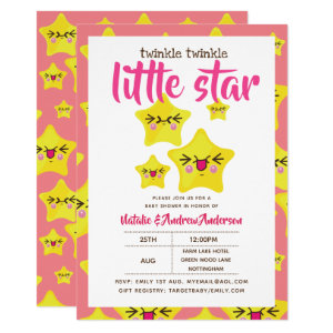 Twinkle Little Star Shower Pink Yellow Modern Cute Invitation