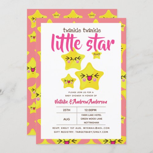 Twinkle Little Star Shower Pink Yellow Modern Cute Invitation
