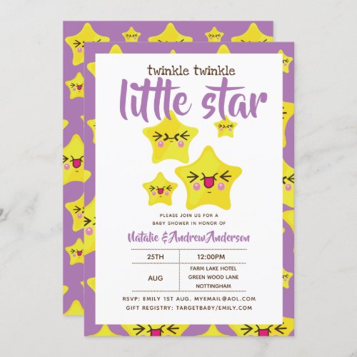 Twinkle Little Star Shower Purp Yellow Modern Cute Invitation