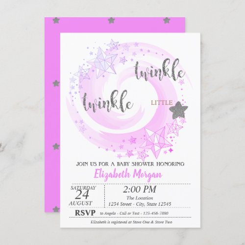 Twinkle Little Star Silver Glitter Baby Shower Invitation