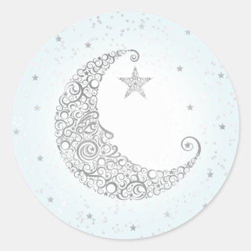 Twinkle Little Star Silver Moon Sticker Blue
